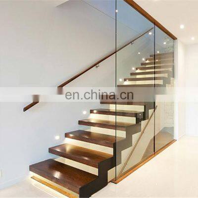 Customized staircase for villa, wood tread with led design straight stairs