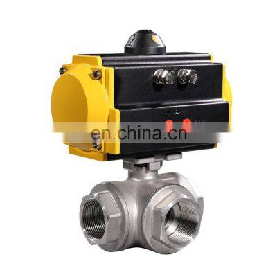 COVNA 2 inch 3 Way T Port NPT Threaded CF8M Stainless Steel Pneumatic Actuated Ball Valve