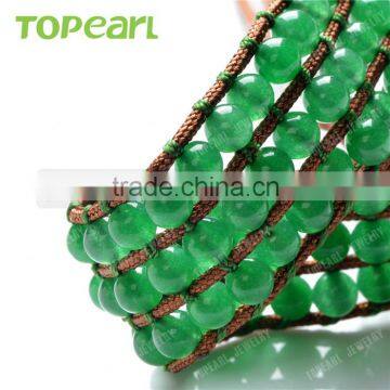 Topearl Jewelry Malaysian Jade Handmade Bracelet Woven Leather Wrap Bangle CLL178 photo-3