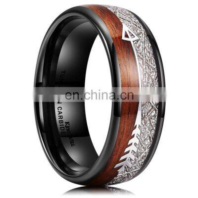 2022 New Fashion Man Stainless Steel Rings Inlay Wood Meteorite Arrow Party Ring Wedding Band For Men Jewelry photo-4