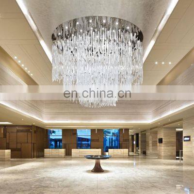 Contemporary large foyer luxury long pendant lamp staircase glass chandelier
