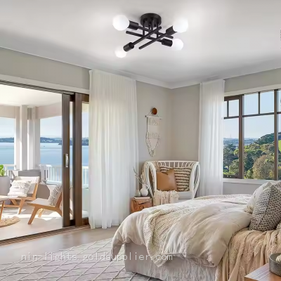 Industrial 4 Light Ceiling Fixture Farmhouse Lighting Matte Black Sputnik Pendant for Kitchen Bedroom Living Room Entrance photo-4