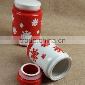 new design snowflake ceramic jar,ceramic cookie jar,ceramic storage jar,ceramic canister jar