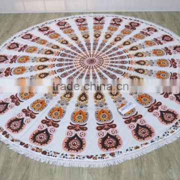 Round Beach Towels mandala peacock circle with terry