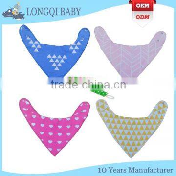 WZ-MS-1915 100% cotton polyester fleece baby bandana bibs with pacifier clip