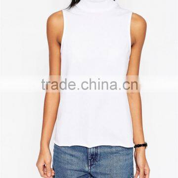 back seam high collar women t-shirt sleeveless women T-shirt OEM service