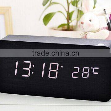 Wooden/bamboo led digital clock with alarm date temperature