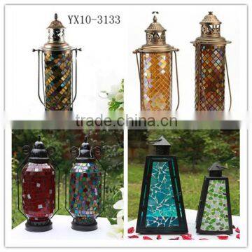 Hanging garden outdoor glass mosaic decorative lantern for candle