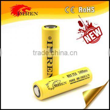 China manufaturer IMREN IMR18650 3400mah 25a battery 3.7v 18650 battery 18650 25A