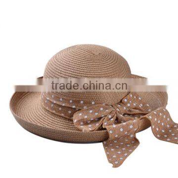 Sun Protection Straw Hats Cute Bowknot Ribbon Formal Bowler Hat photo-3
