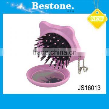 Flower shape plastic pocket mirror with comb