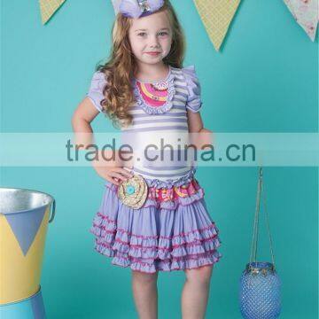 2016 summer new design lavender stripe big flutter girl short sleeve bib dress