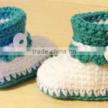 Green Color Optional Hand Crochet Baby Booties for Baby photo-6