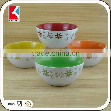 wholesale 4 color mixed debossed design ceramic soup bowl with handle