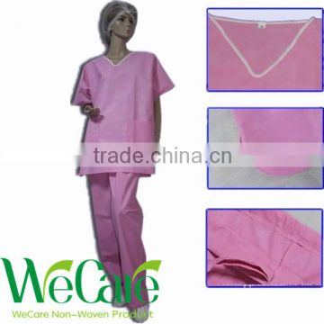 Disposable Non woven SMS Medical Hosptail Woman Patient Pink Scrub Suits