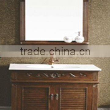 Antique single sink wooden mirror and vanity top with Baltic Brown/Classic solid wood bathroom vanity or cabinet