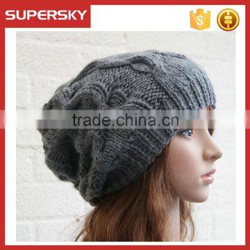 V-112 Fashion chunky slouchy knitting cable pattern baggy beanie hat crochet cable beanie hats