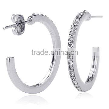 Fancy Earring Designer 18k White Gold Plated Crystal Round Hoop Earring