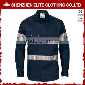 reflective custom navy blue men embroidered work shirts