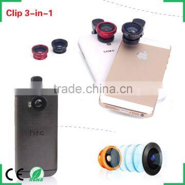 2016 hot smartphone accessories clip 3 in 1 lens kit 180 degree fisheye 0.67x wide-angle 10x macro camera lenses for iPhone 6s