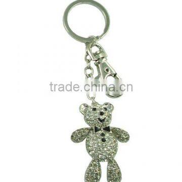 2015 fashion animal teddy bear key chain with cz stones