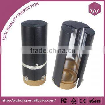 Handicraft Round Leather Wine Box Folding Custom Black Packaging Box For Wine Bottle Gift