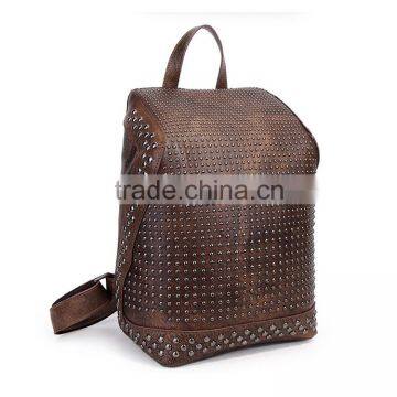 Big Backpack With Full Studs Vintage Stylish Shoulder Bag Mummy Bucket Bag Genuine Leather Top Quality Backpack photo-2