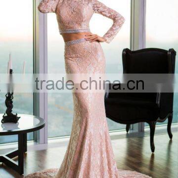 (MY6335) MARRY YOU Long Sleeve Long Lace Two Piece Evening Dress