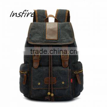 2016 Canvas Leather Backpack Leisure Mens Messenger Bag photo-2