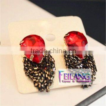 A Piece Of Crystal Stone Red Sapphire Handmade Earrings Stud Earrings