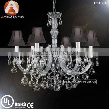 6 Light Maria Theresa Crystal Light with Black Fabric Shade