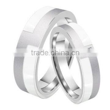 Fashion white Ceramic with stainless steel combined rings from china jewelry manufacturer