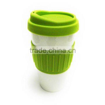 high quality BPA free ceramic espresso cups with silicone sleeve and lid