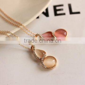 Luckey 8 Pendant Necklace Choker Pink Opal Stone Elegant Chain Costume Necklace Jewelry For Women