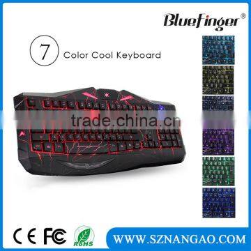 Shenzhen Factory USB Wired Seven color backlit game keyboard