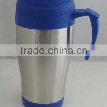 stainless steel travel mug blue plasitc mug 400ml