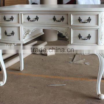 Antique White Paint Mahogany Writing Desk With 6 Drawers