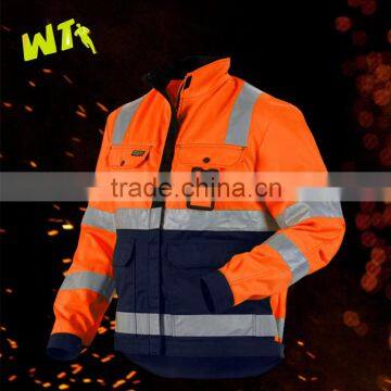 HI vis men fitted windproof winter orange fleece lined Softshell jacket