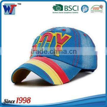 Cheap custom embroidered logo 6 panel lady hat demin baseball cap