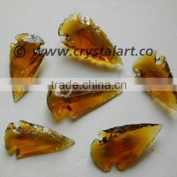 YELLOW GLASS STONE INDIAN ARROWHEADS