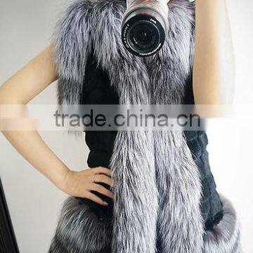 Factory Price Koreal Style Long Silver Fox Fur Trim Rabbit Fur Vest photo-2