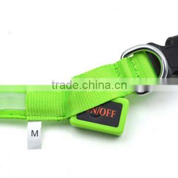 Nylon LED Dog Night Safety Collar Flashing Light up W/circular Pendant Collar Green