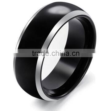 best seller black tungsten ring with silver edge, 8mm tungsten men ring