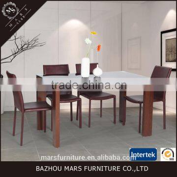 Brown chair and table glass square dining table set