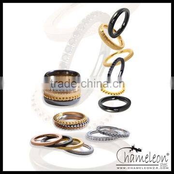 Chameleon Casual Match Bulk Sale Wholesale Jewelry Ceramic 316L Stainless Steel Stacking Rings