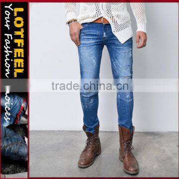 Knife Cut Vintage Damage Distressed Mens Summer Must Slim Straight Jeans (LOTM078)