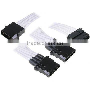 4 Pin IDE To 3x LP4 Extension 55cm - Sleeved Cable White / Black photo-2