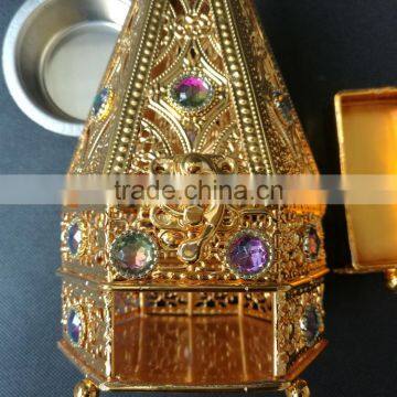 Wholesale Hot Sell Beautful Tower-shape Metal Incense Burner With Cryatsl and Hexagonal