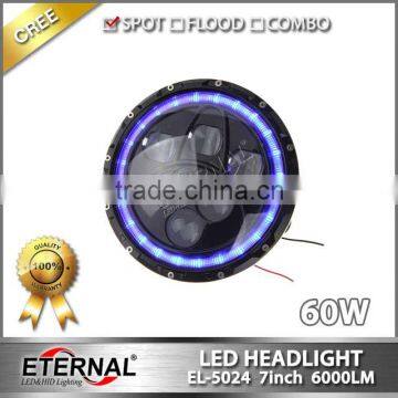 7in 60W Round LED Headlights Dual Replacement Lamp for Jeep Wrangler Hummer CJ TJ JK Prewired Motorcycle With Angle Eyes photo-4