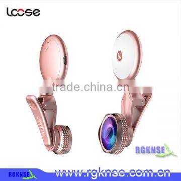 RGKNSE 9 Levels Fill in Light Selfie Ring Flash Light Kit with 185 Fisheye 50x Macro 150 Wide Angle 3 in 1 Lens